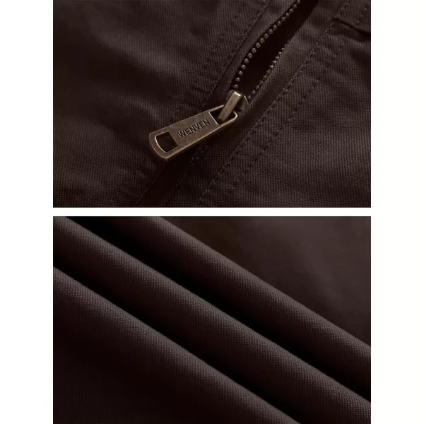 WenVen Mens Spring Canvas Military Style Jacket Casual Lightweight Cotton CoatBrown