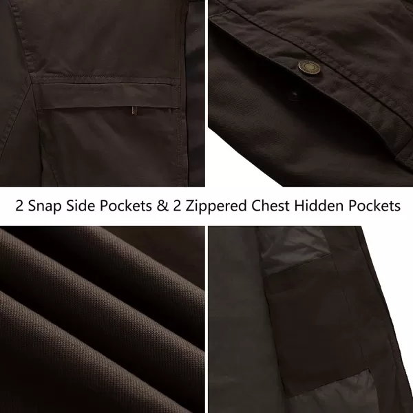 WenVen Mens Spring Canvas Military Style Jacket Casual Lightweight Cotton CoatBrown