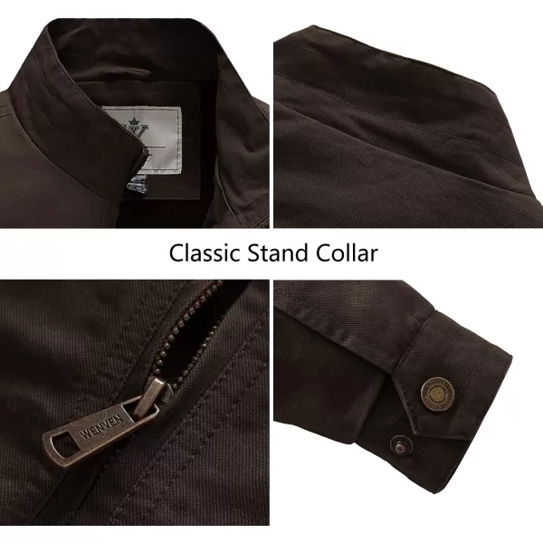 WenVen Mens Spring Canvas Military Style Jacket Casual Lightweight Cotton CoatBrown