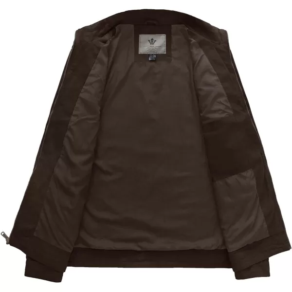 WenVen Mens Spring Canvas Military Style Jacket Casual Lightweight Cotton CoatBrown