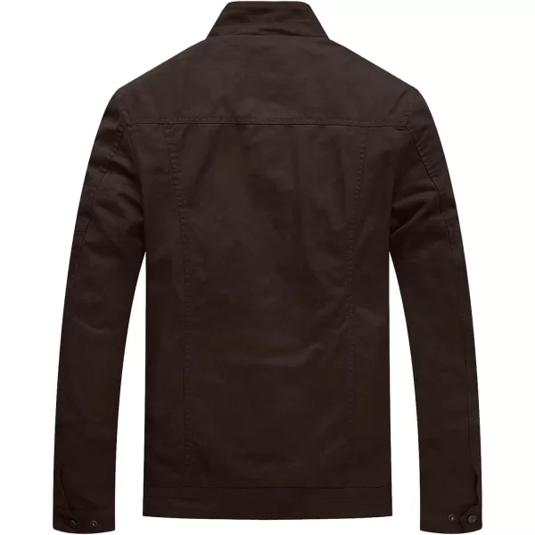 WenVen Mens Spring Canvas Military Style Jacket Casual Lightweight Cotton CoatBrown