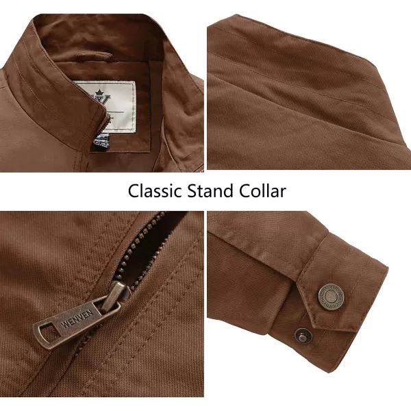 WenVen Mens Spring Canvas Military Style Jacket Casual Lightweight Cotton CoatCoffee