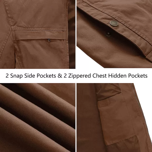 WenVen Mens Spring Canvas Military Style Jacket Casual Lightweight Cotton CoatCoffee