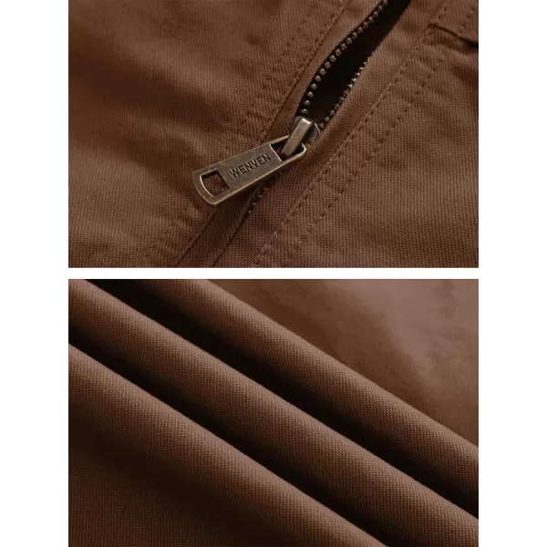 WenVen Mens Spring Canvas Military Style Jacket Casual Lightweight Cotton CoatCoffee