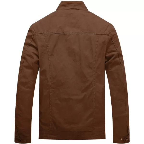 WenVen Mens Spring Canvas Military Style Jacket Casual Lightweight Cotton CoatCoffee