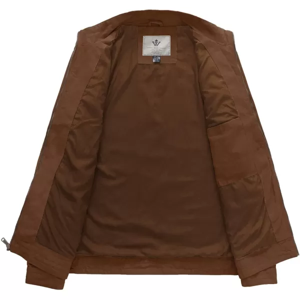 WenVen Mens Spring Canvas Military Style Jacket Casual Lightweight Cotton CoatCoffee