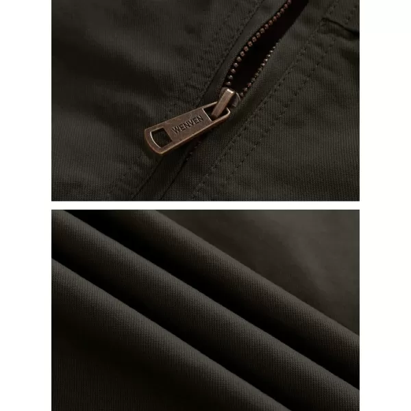WenVen Mens Spring Canvas Military Style Jacket Casual Lightweight Cotton CoatGreen
