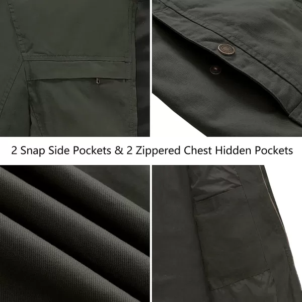 WenVen Mens Spring Canvas Military Style Jacket Casual Lightweight Cotton CoatGreen