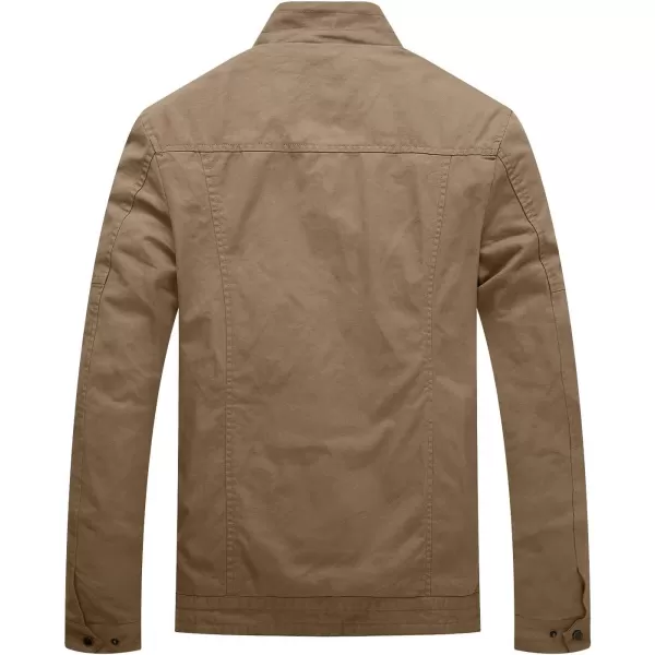 WenVen Mens Spring Canvas Military Style Jacket Casual Lightweight Cotton CoatKhaki