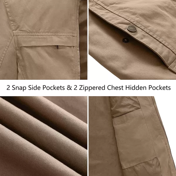 WenVen Mens Spring Canvas Military Style Jacket Casual Lightweight Cotton CoatKhaki