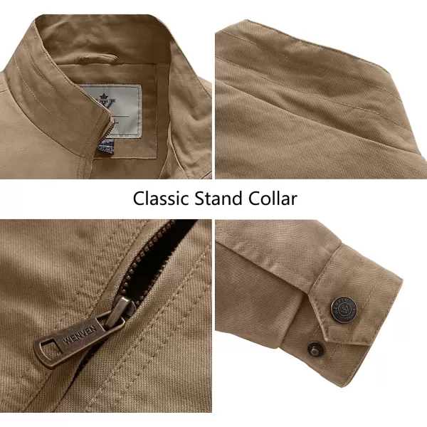 WenVen Mens Spring Canvas Military Style Jacket Casual Lightweight Cotton CoatKhaki