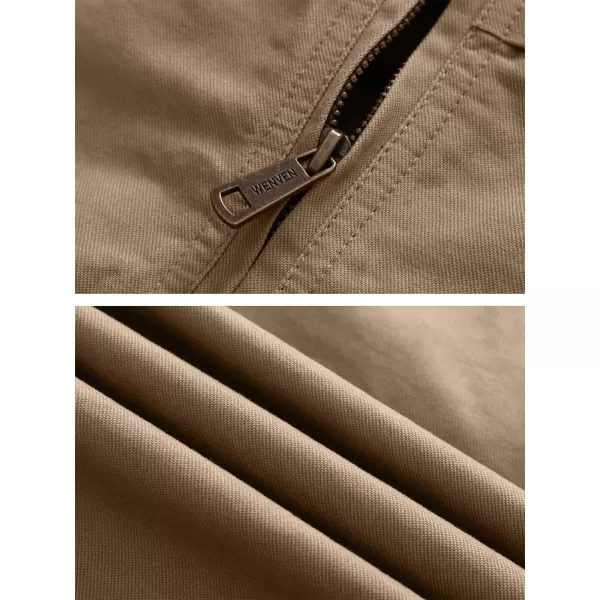 WenVen Mens Spring Canvas Military Style Jacket Casual Lightweight Cotton CoatKhaki