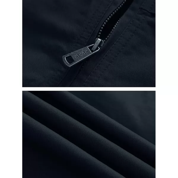 WenVen Mens Spring Canvas Military Style Jacket Casual Lightweight Cotton CoatNavy