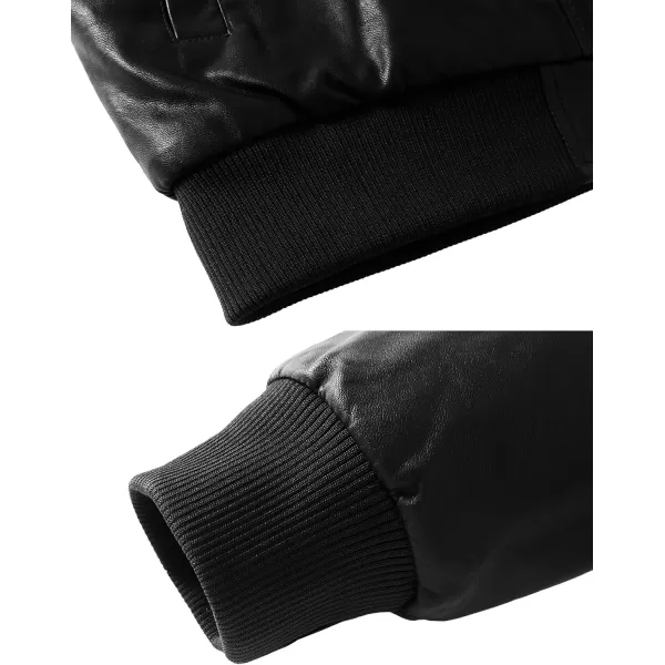 WenVen Mens Stand Collar Fleece Lined Bomber Faux Leather JacketBlack