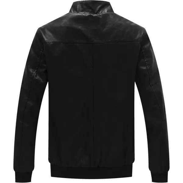 WenVen Mens Stand Collar Fleece Lined Bomber Faux Leather JacketBlack