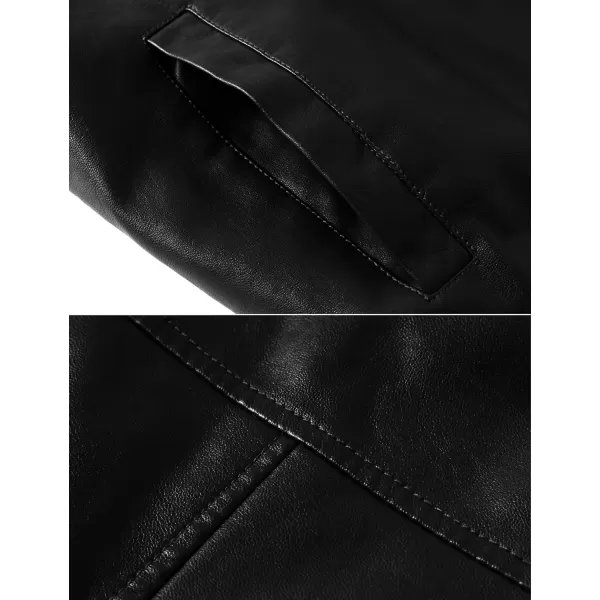 WenVen Mens Stand Collar Fleece Lined Bomber Faux Leather JacketBlack