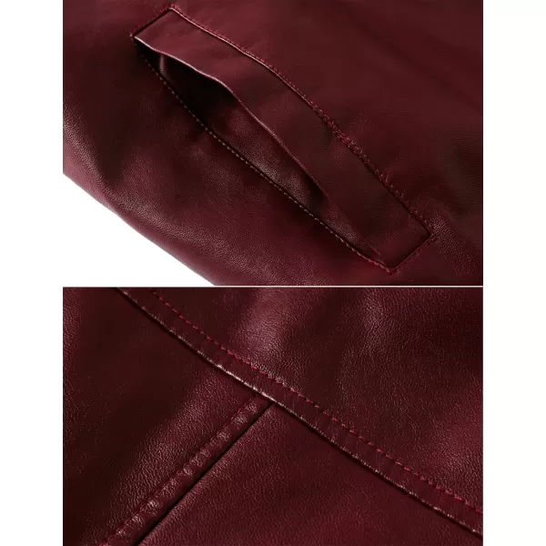 WenVen Mens Stand Collar Fleece Lined Bomber Faux Leather JacketDark Red