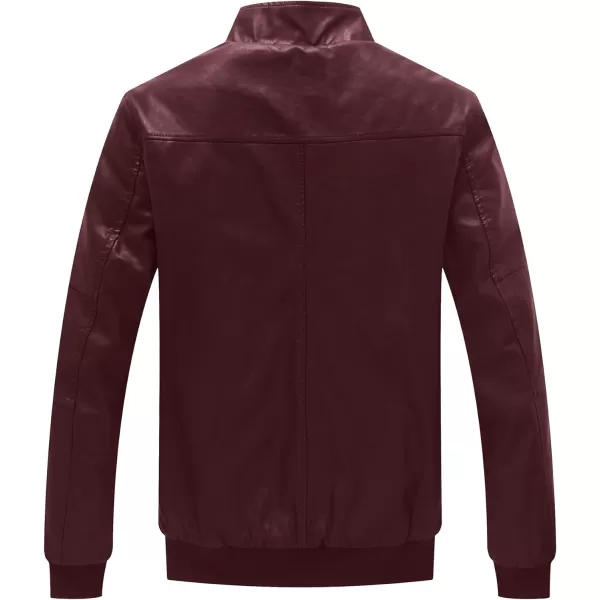 WenVen Mens Stand Collar Fleece Lined Bomber Faux Leather JacketDark Red
