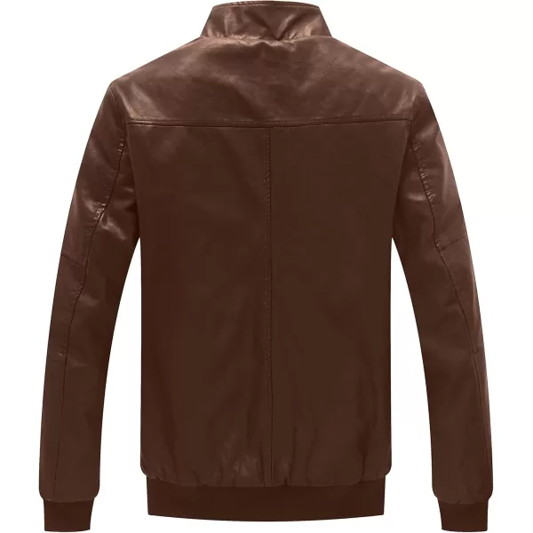 WenVen Mens Stand Collar Fleece Lined Bomber Faux Leather JacketField