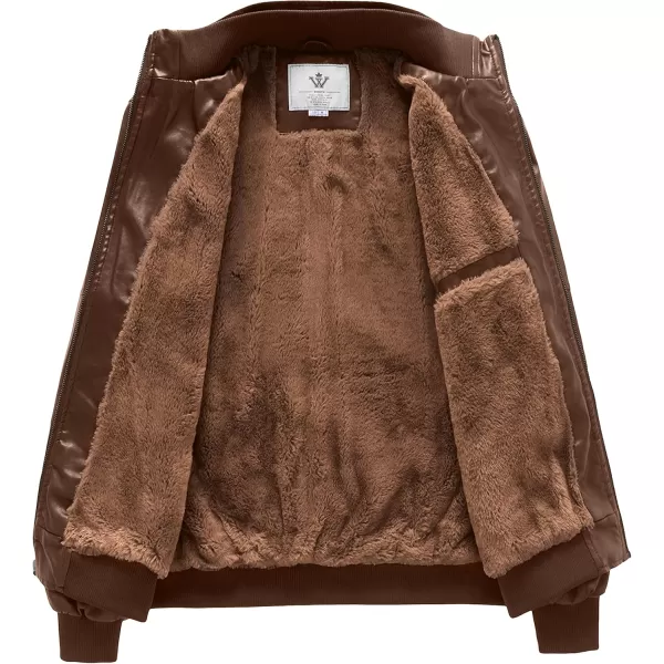 WenVen Mens Stand Collar Fleece Lined Bomber Faux Leather JacketField