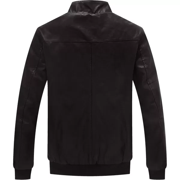WenVen Mens Stand Collar Fleece Lined Bomber Faux Leather JacketGrey