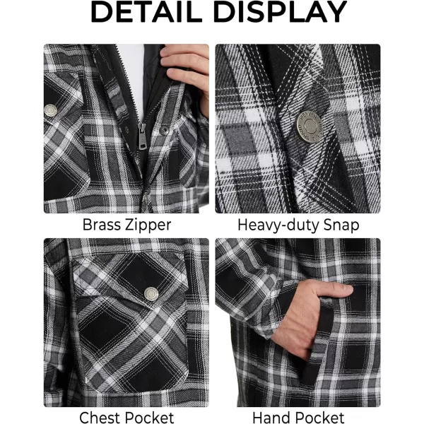 WenVen Mens Thicken Plaid Flannel Quilted Shirts Jacket with Removable HoodBlack