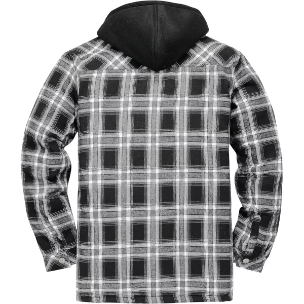 WenVen Mens Thicken Plaid Flannel Quilted Shirts Jacket with Removable HoodBlack