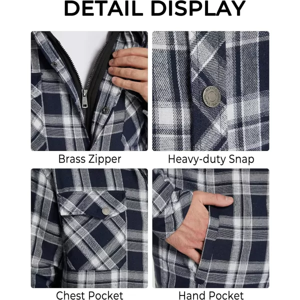 WenVen Mens Thicken Plaid Flannel Quilted Shirts Jacket with Removable HoodBlue