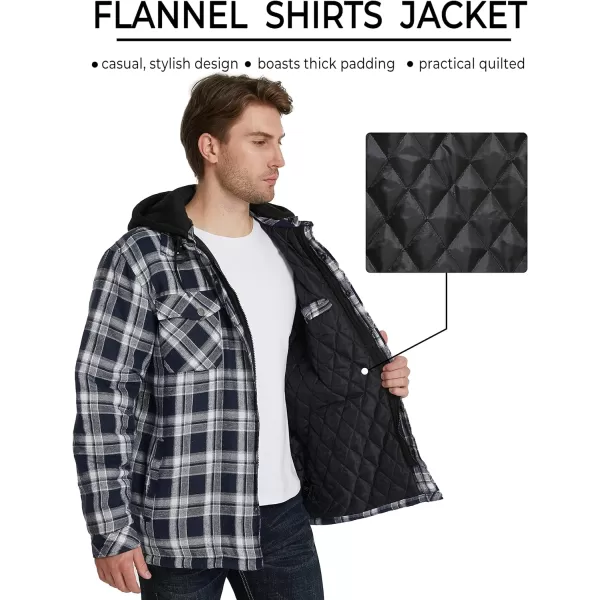 WenVen Mens Thicken Plaid Flannel Quilted Shirts Jacket with Removable HoodBlue