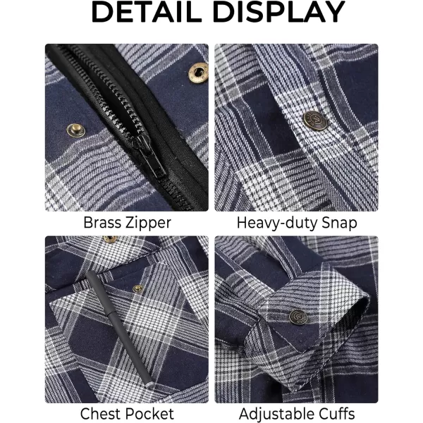 WenVen Mens Thicken Plaid Flannel Quilted Shirts Jacket with Removable HoodDark Blue