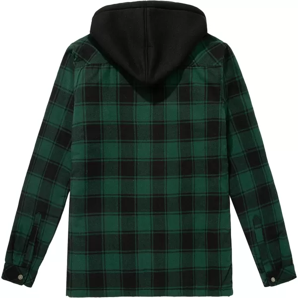 WenVen Mens Thicken Plaid Flannel Quilted Shirts Jacket with Removable HoodDark Green