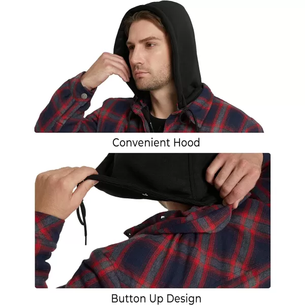 WenVen Mens Thicken Plaid Flannel Quilted Shirts Jacket with Removable HoodDark Red