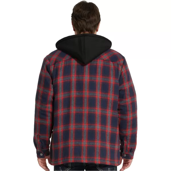 WenVen Mens Thicken Plaid Flannel Quilted Shirts Jacket with Removable HoodDark Red