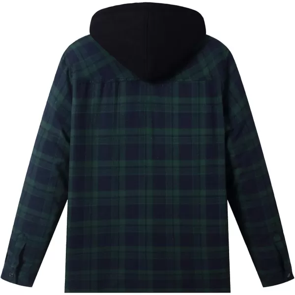 WenVen Mens Thicken Plaid Flannel Quilted Shirts Jacket with Removable HoodForest Green