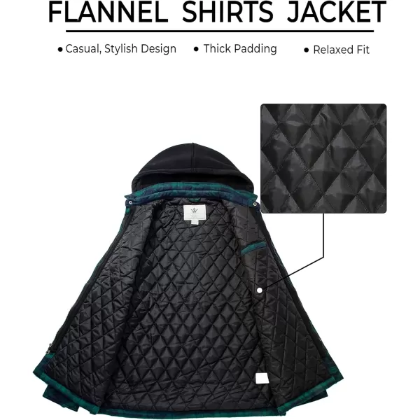 WenVen Mens Thicken Plaid Flannel Quilted Shirts Jacket with Removable HoodForest Green