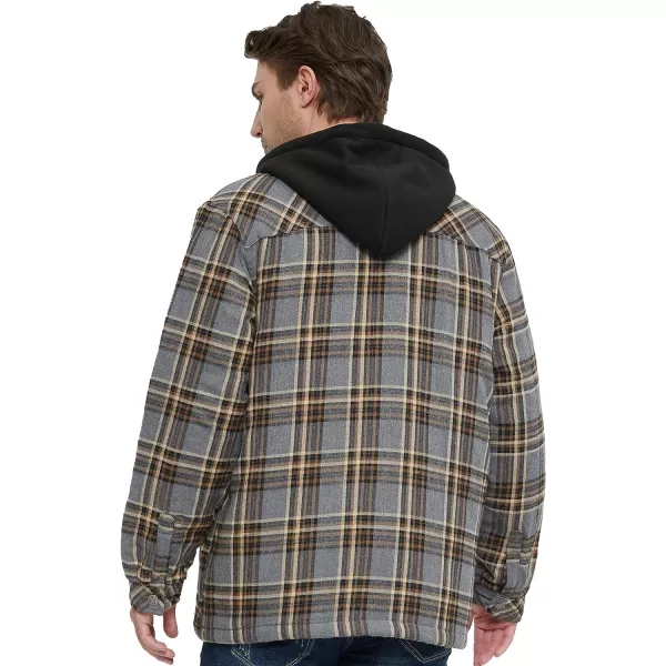 WenVen Mens Thicken Plaid Flannel Quilted Shirts Jacket with Removable HoodGrey