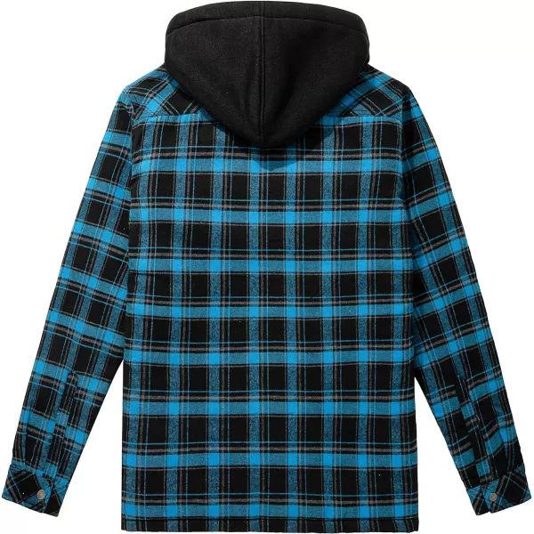 WenVen Mens Thicken Plaid Flannel Quilted Shirts Jacket with Removable HoodLight Blue