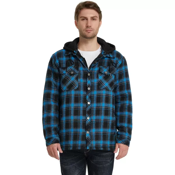 WenVen Mens Thicken Plaid Flannel Quilted Shirts Jacket with Removable HoodLight Blue