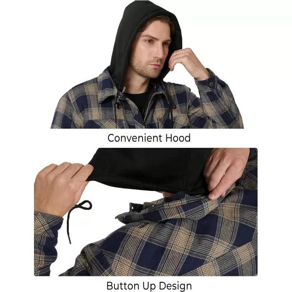 WenVen Mens Thicken Plaid Flannel Quilted Shirts Jacket with Removable HoodYellow
