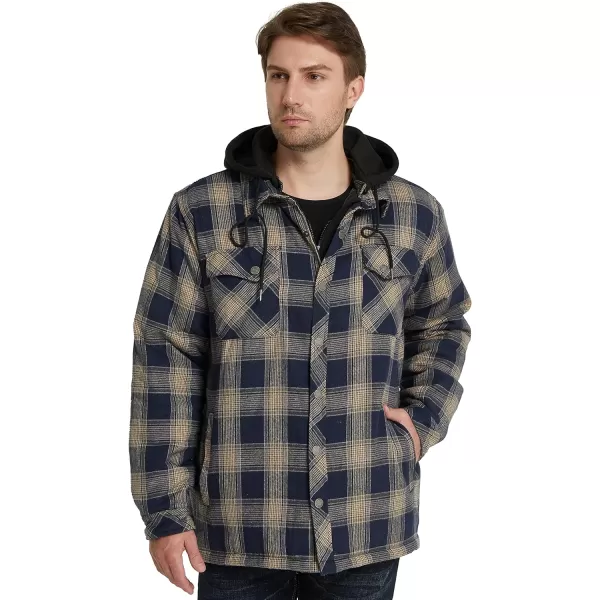 WenVen Mens Thicken Plaid Flannel Quilted Shirts Jacket with Removable HoodYellow