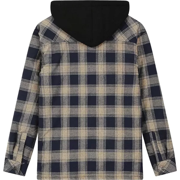 WenVen Mens Thicken Plaid Flannel Quilted Shirts Jacket with Removable HoodYellow