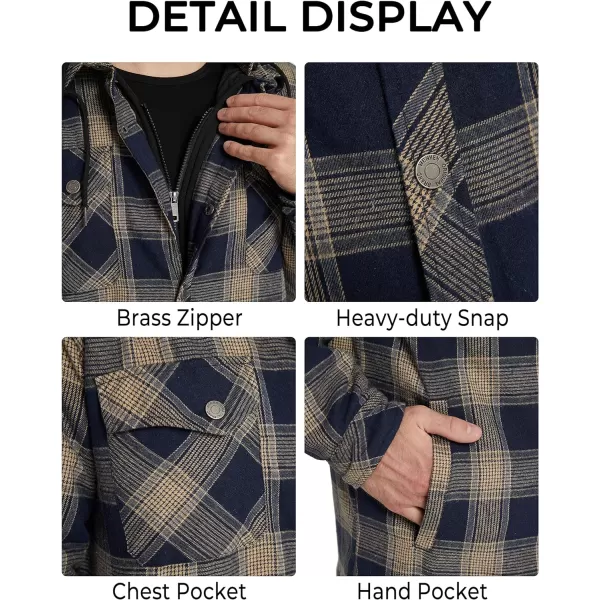 WenVen Mens Thicken Plaid Flannel Quilted Shirts Jacket with Removable HoodYellow