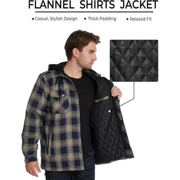 WenVen Mens Thicken Plaid Flannel Quilted Shirts Jacket with Removable HoodYellow