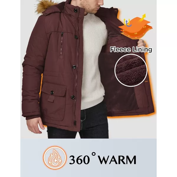 WenVen Mens Winter Coat Warm Parka Jacket with Faux Fur Removable HoodRed