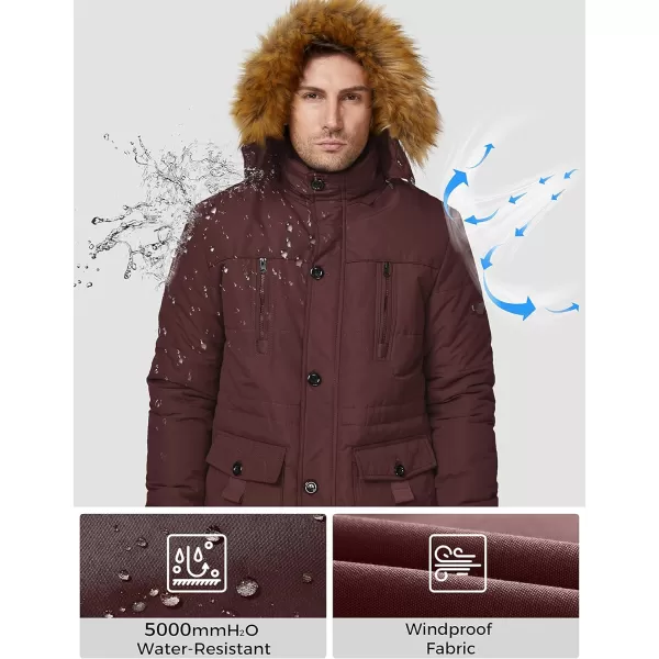 WenVen Mens Winter Coat Warm Parka Jacket with Faux Fur Removable HoodRed