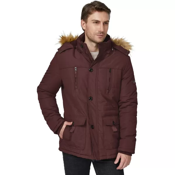WenVen Mens Winter Coat Warm Parka Jacket with Faux Fur Removable HoodRed