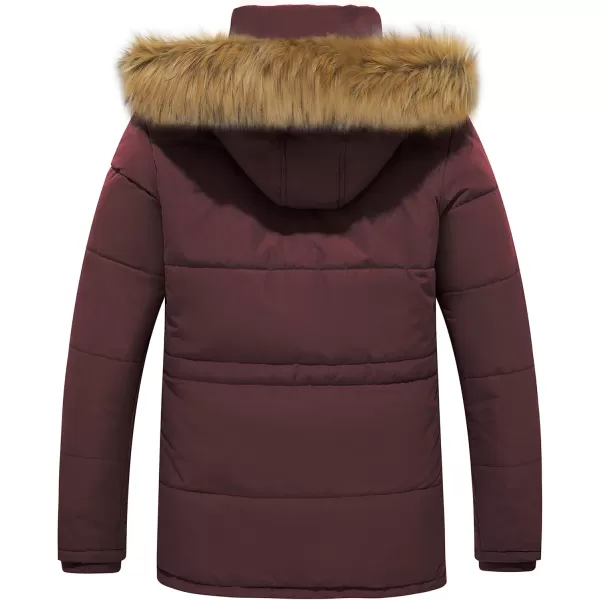 WenVen Mens Winter Coat Warm Parka Jacket with Faux Fur Removable HoodRed