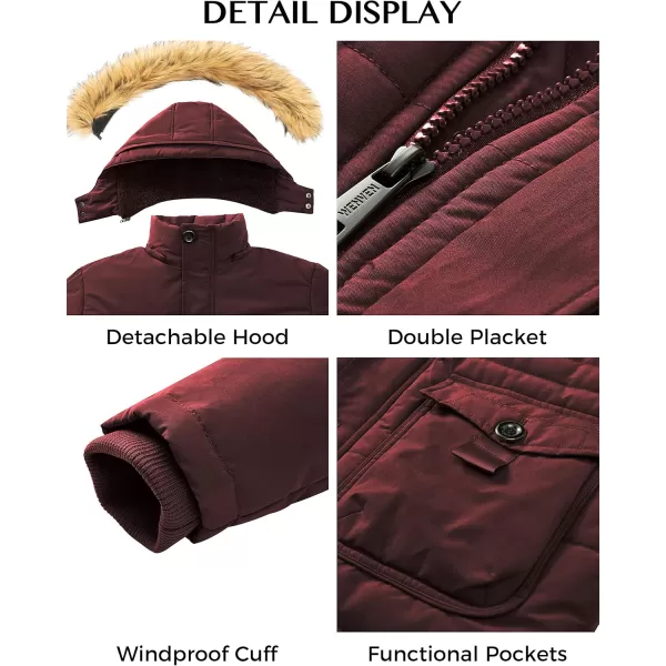WenVen Mens Winter Coat Warm Parka Jacket with Faux Fur Removable HoodRed