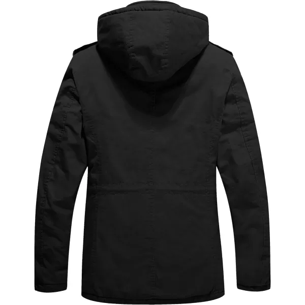 WenVen Mens Winter Military Thicken Parka Jacket Warm Coat with Removable HoodBlack