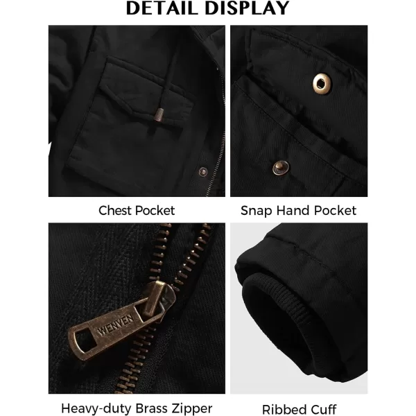 WenVen Mens Winter Military Thicken Parka Jacket Warm Coat with Removable HoodBlack